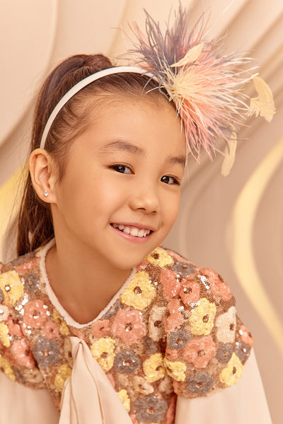 Pink, grey and yellow feathers hairband