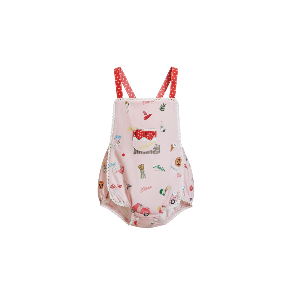 Baby pink Ciao Italia satin cotton shortie with polka dots details