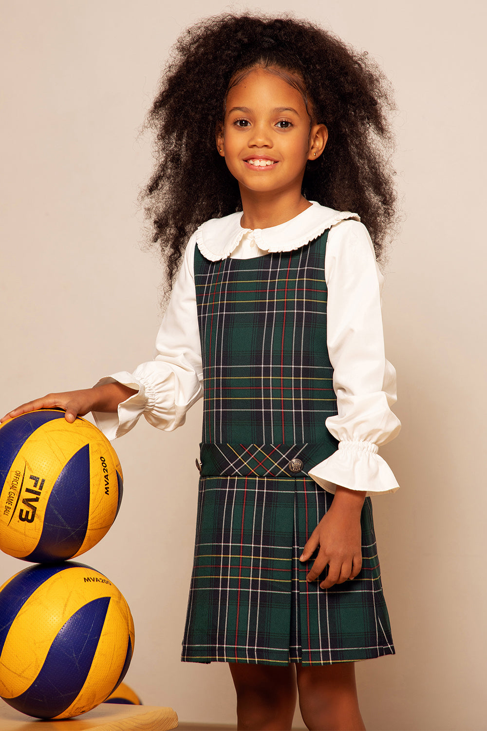Green tartan dress with buttons