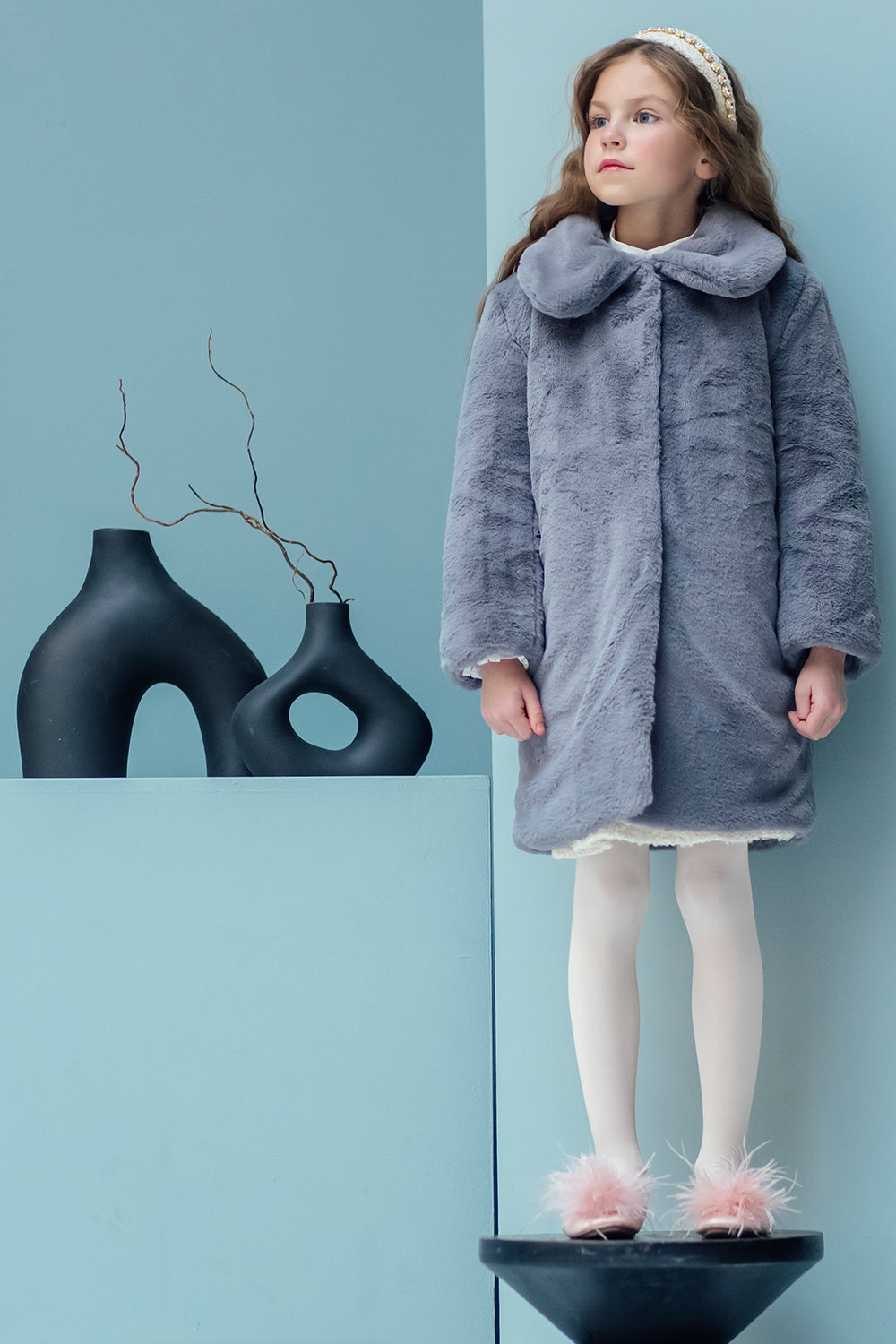 Gray faux fur padded coat