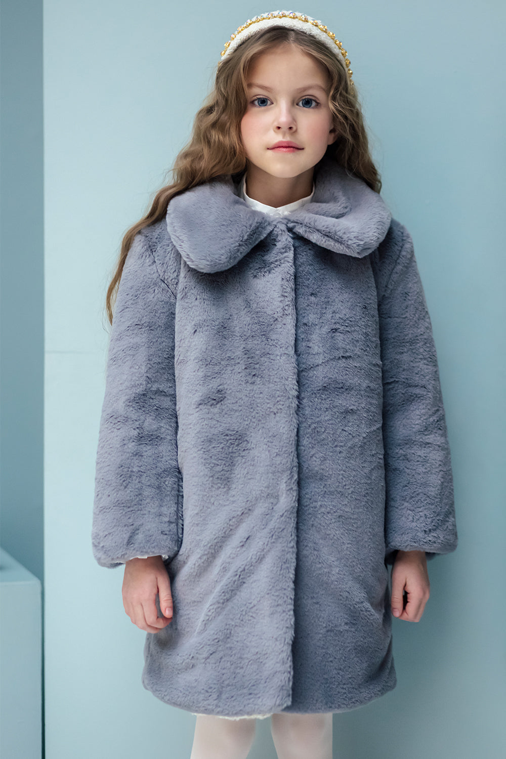 Gray faux fur padded coat