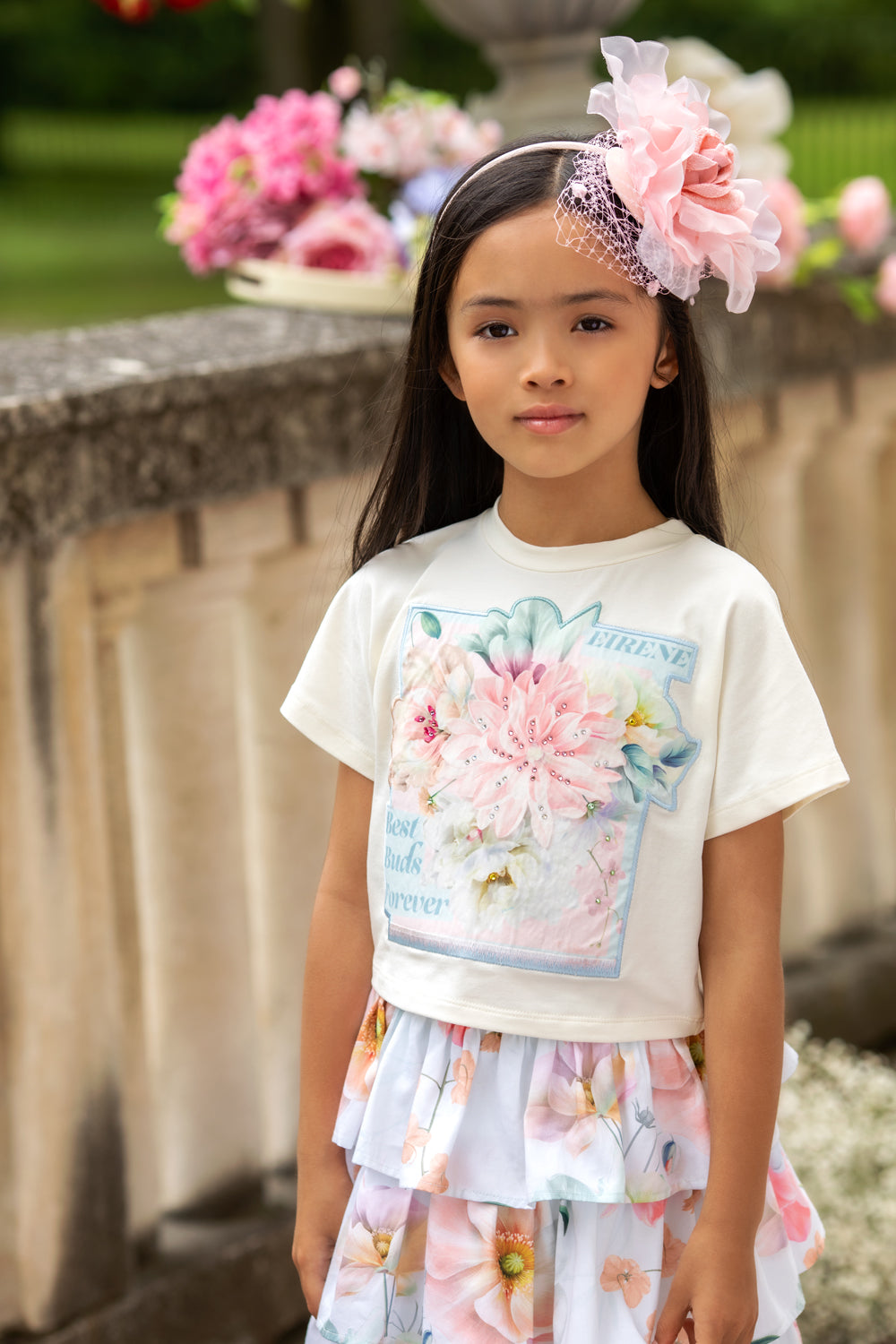 Light blue floral cotton layered skirt