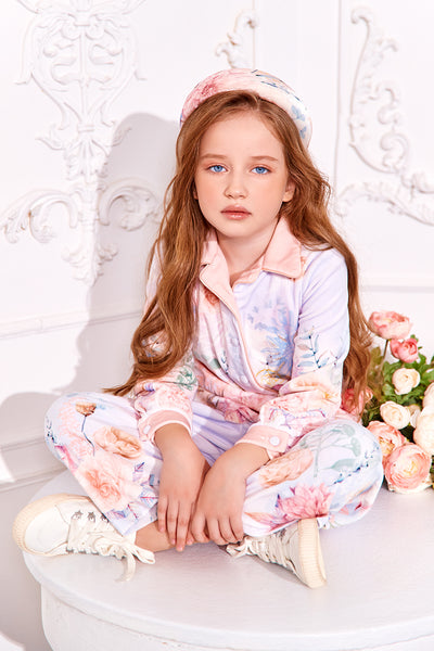 Light blue velvet floral suit