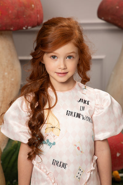 Light pink and off-white "Alice in Wonerland" dress with hand-made embroidery