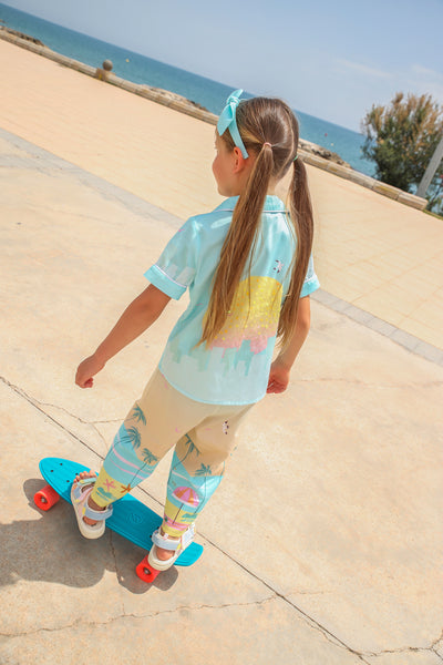 Miami blue obmbré cotton set with hand-embellishment