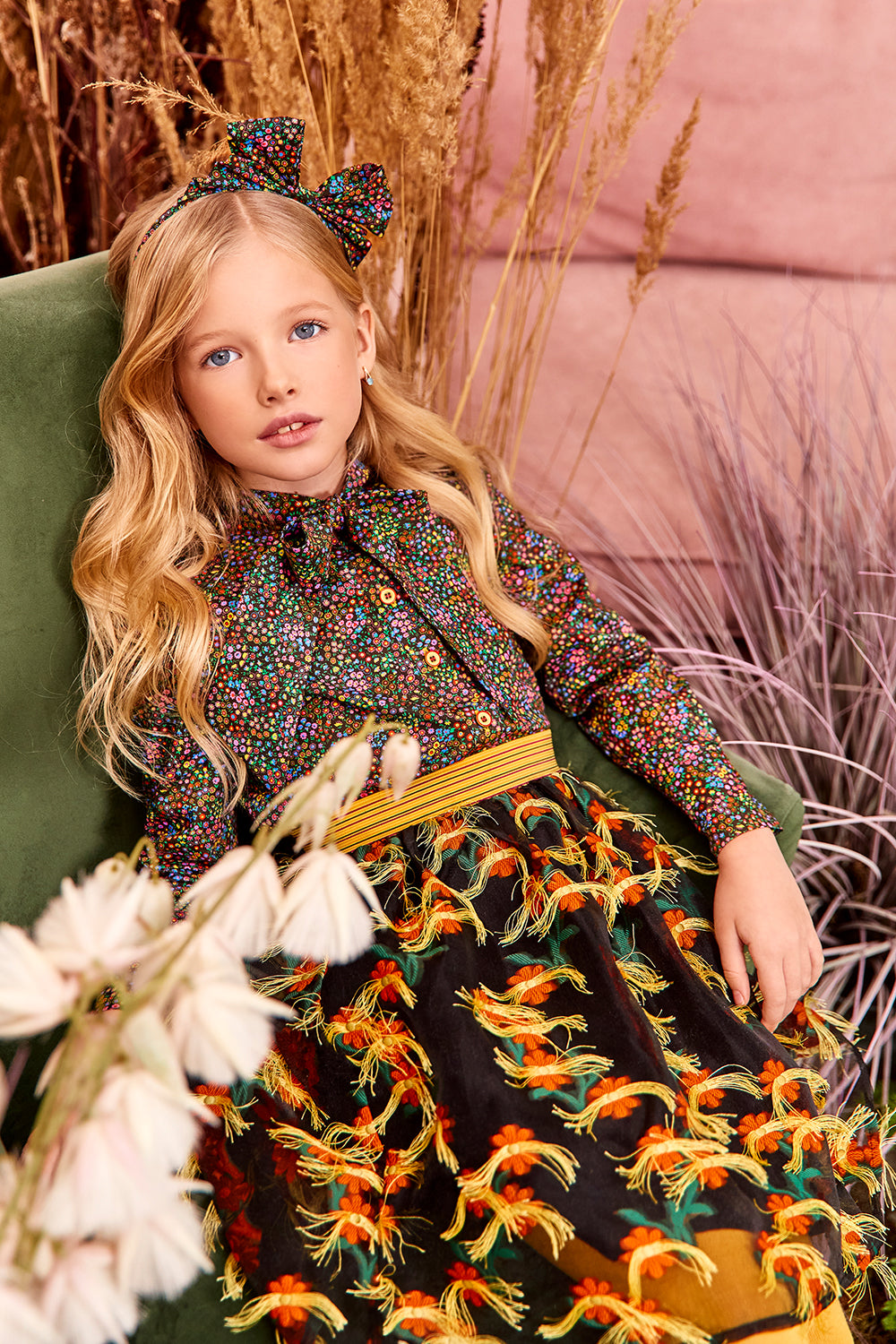 Micro flowers black Liberty print cotton shirt with bicolor buttons