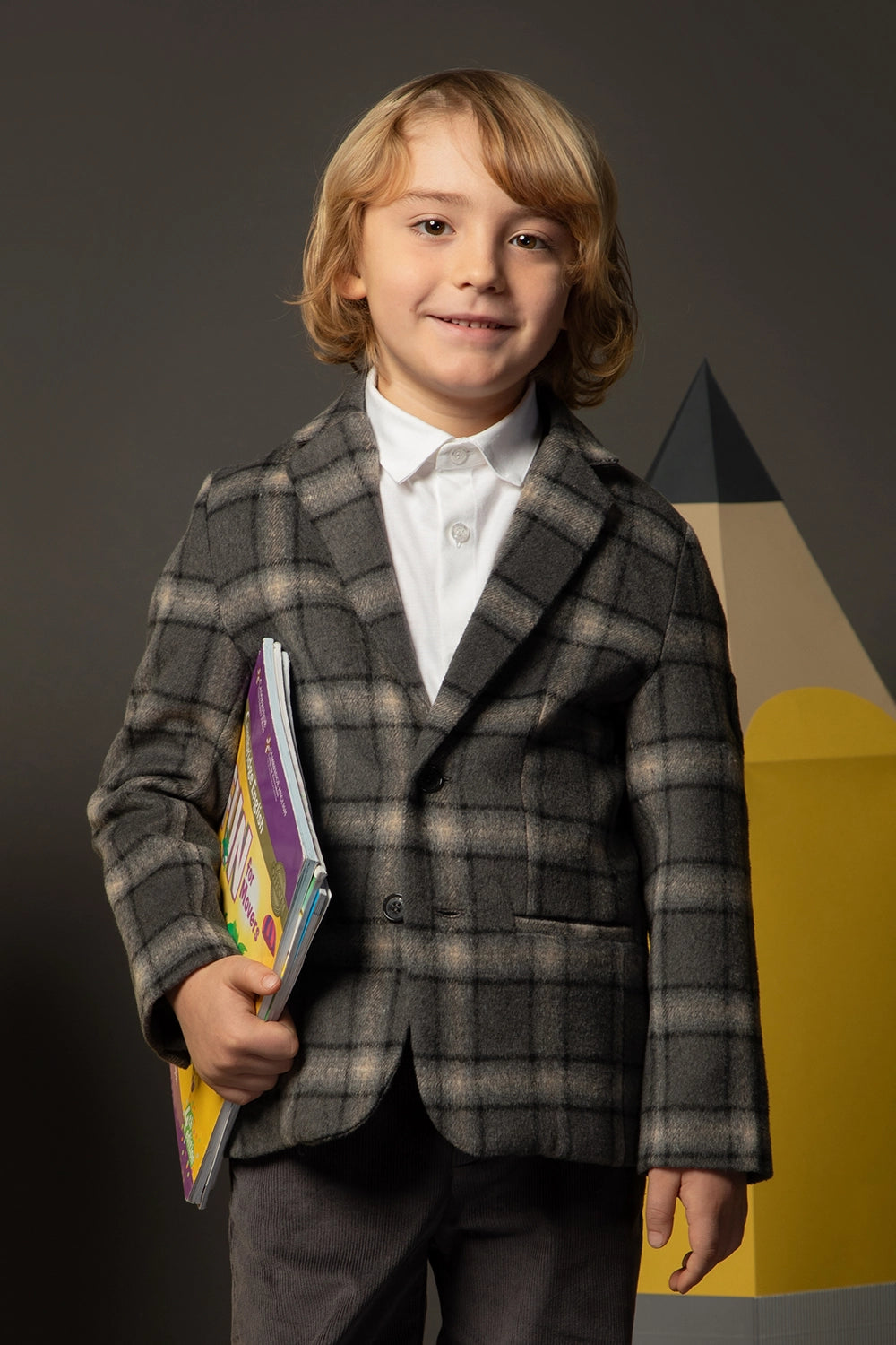 Checked wool-blend blazer