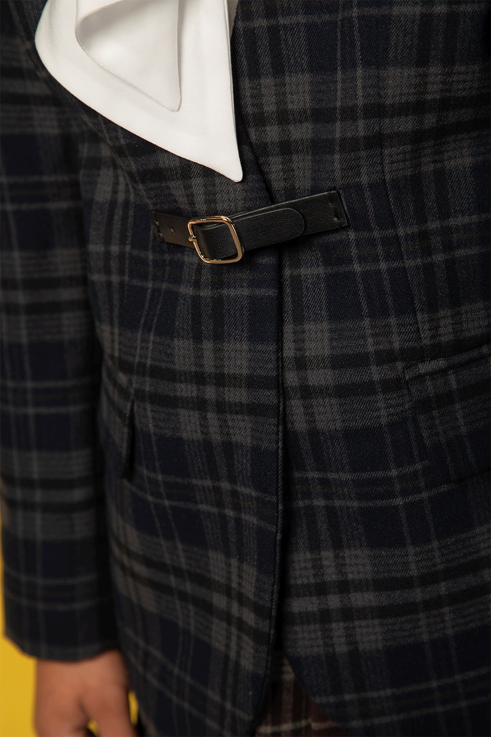 Checked blazer with belt