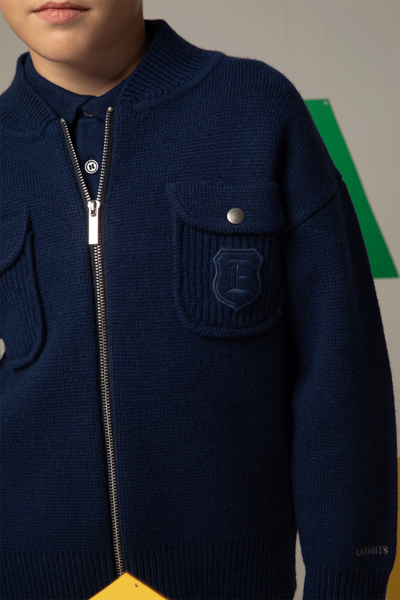 Navy knitted cardigan with wool and cashmere