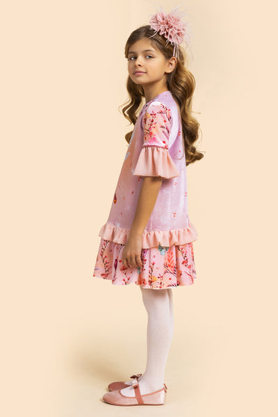 Pink autumn fairy tunic dress with frills