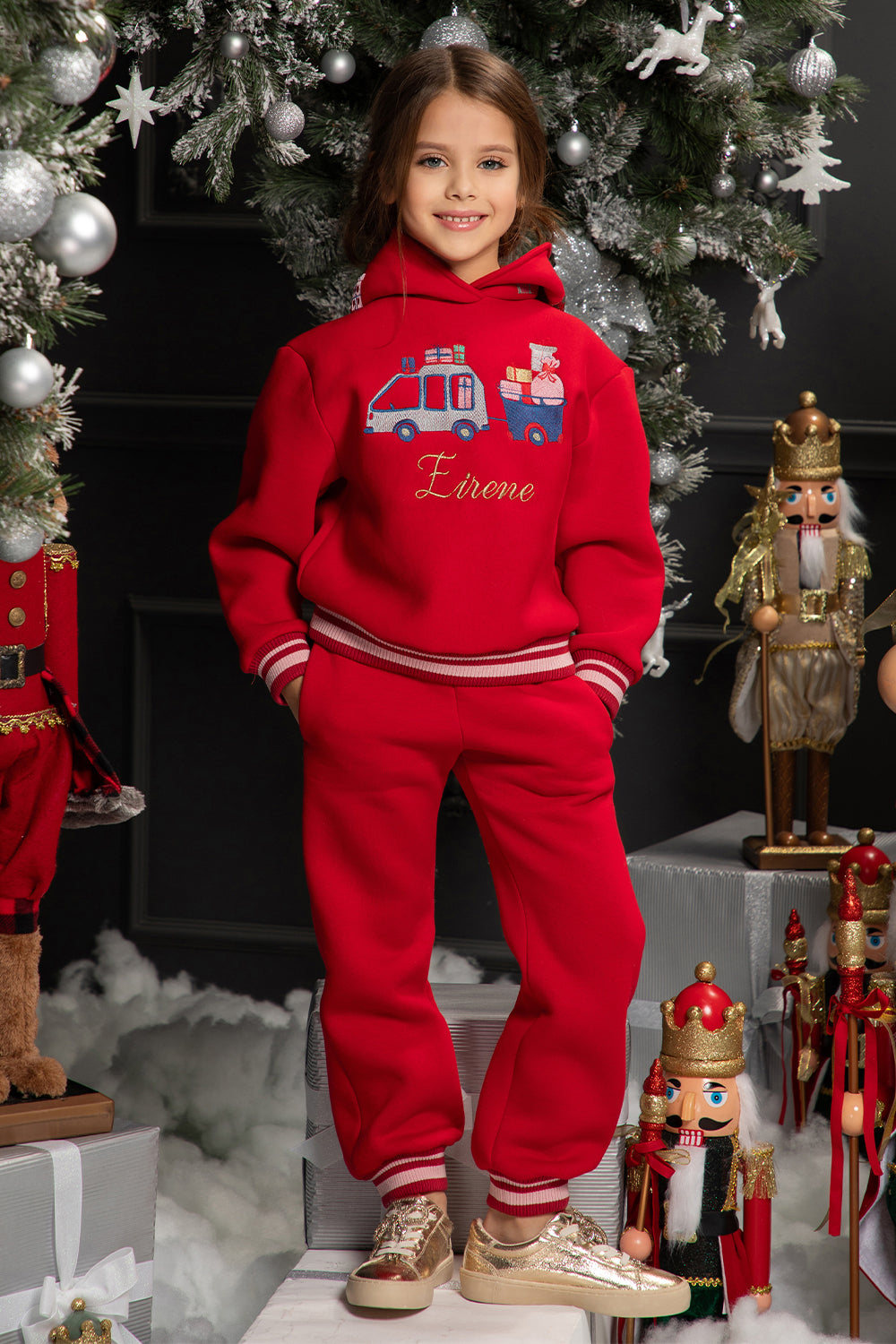 Red Christmas tracksuit with embroidery