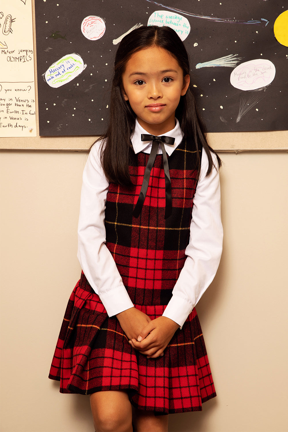 Red and black tartan wool dress