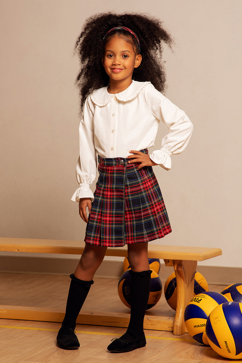 Red tartan pleated skirt
