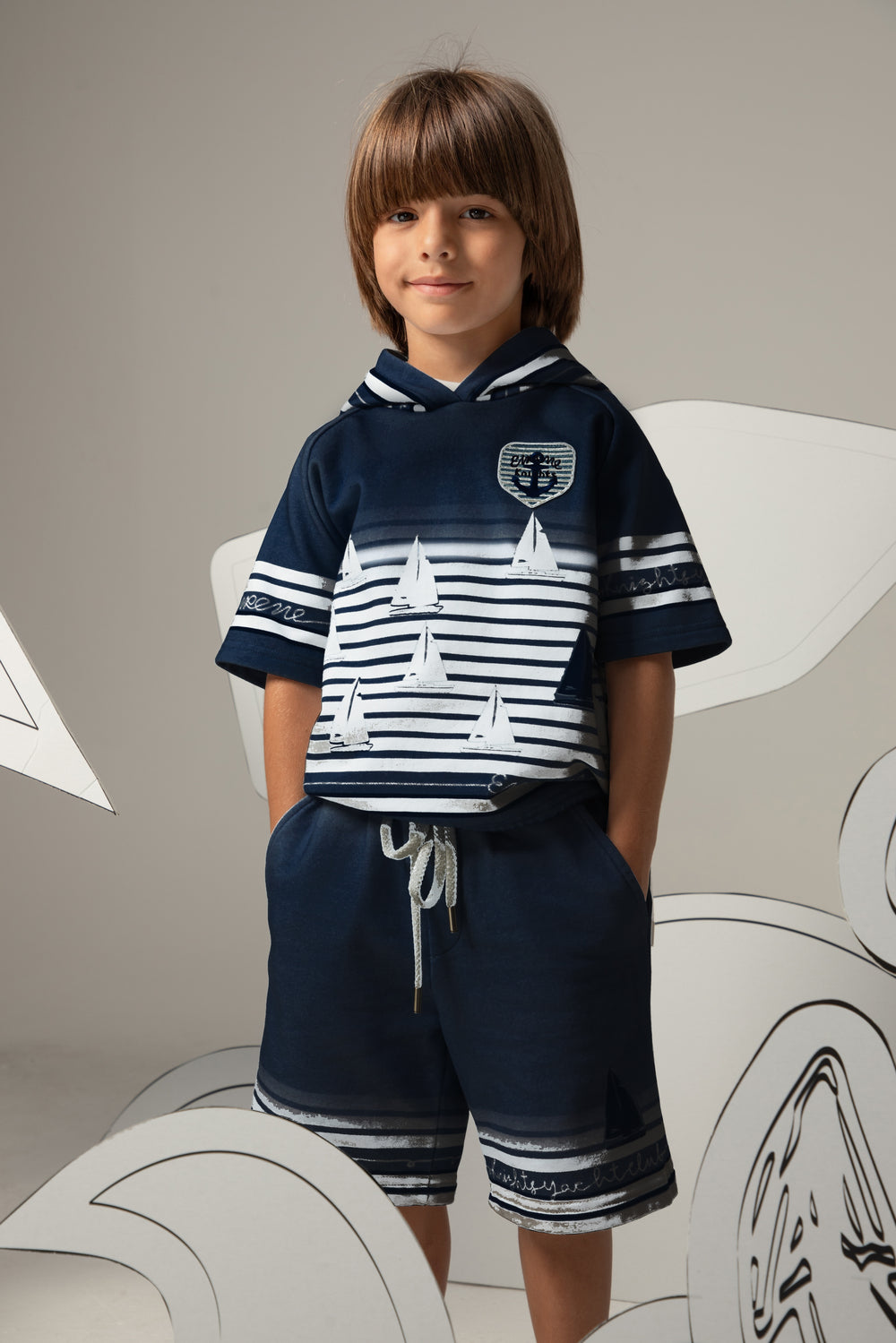 Navy cotton drawstring shorts