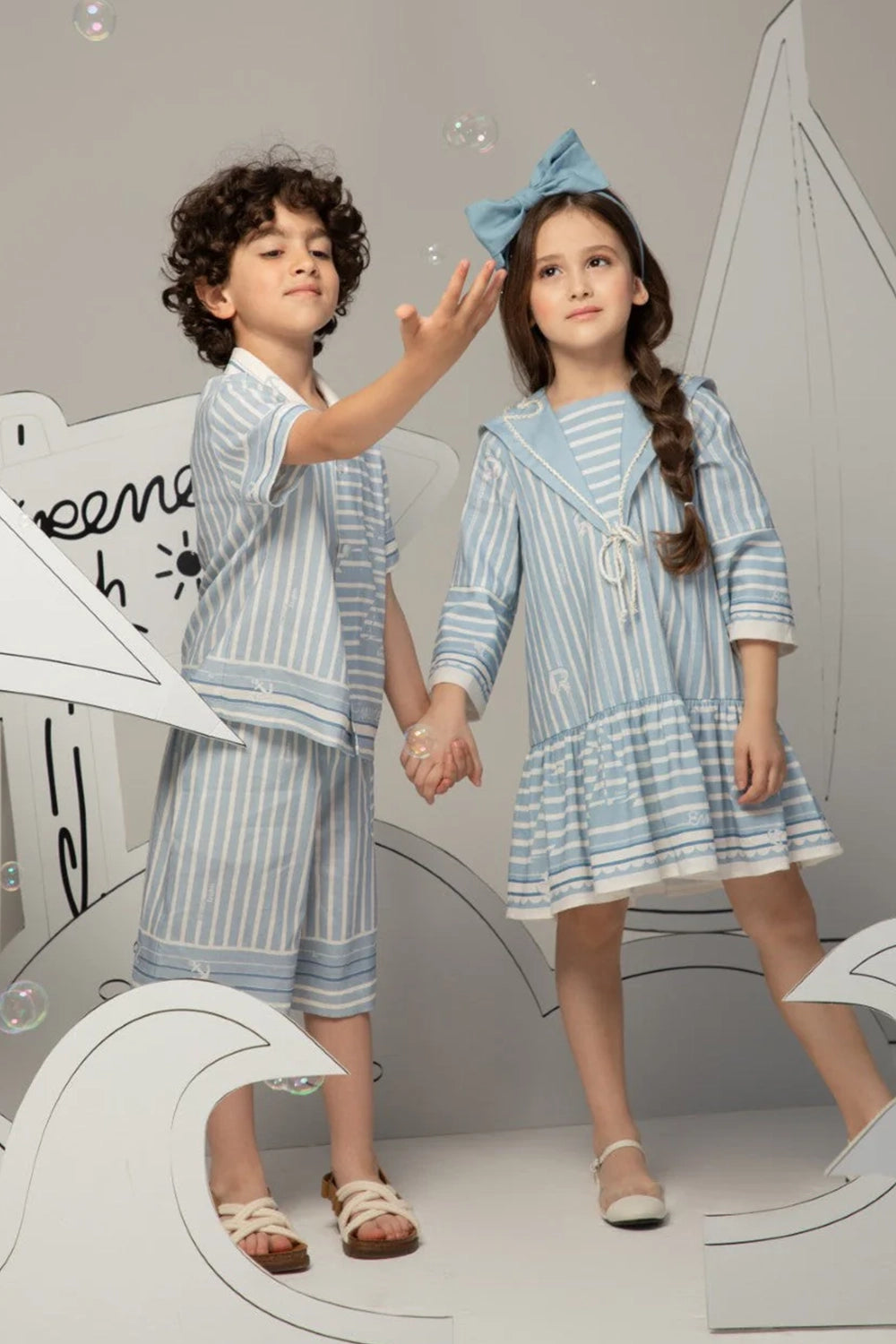 Striped linen shirt with a classic collar and short sleeves