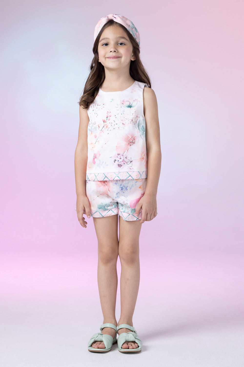 Satin floral set with hand-made embellishment
