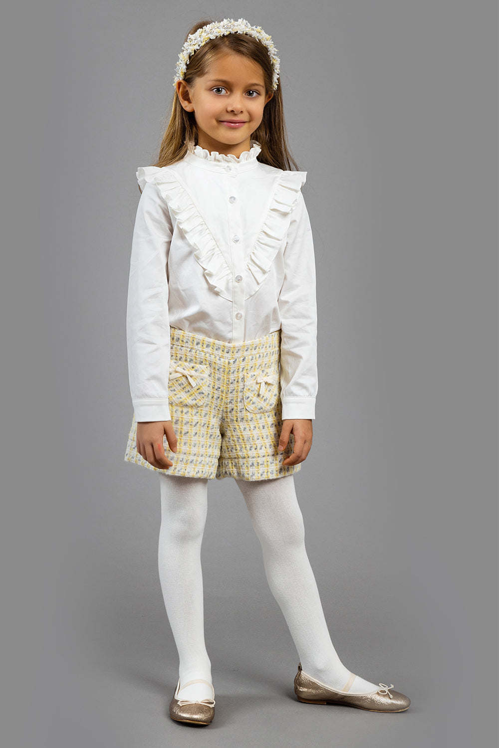 Tweed off-white and silver shorts