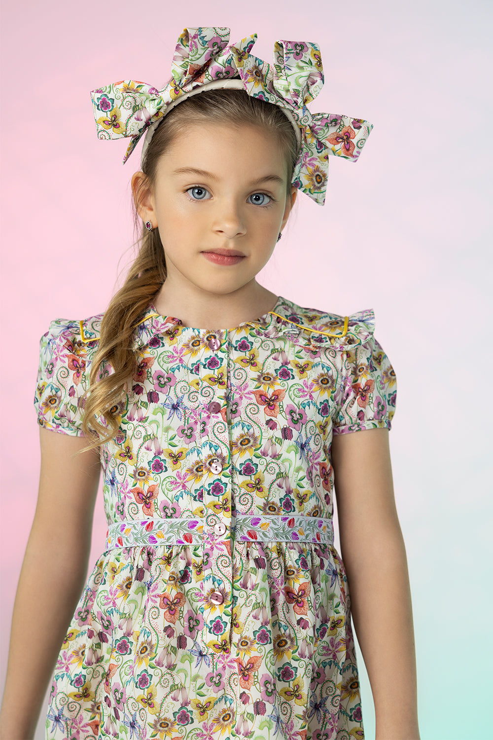 White abstract flowers Liberty print cotton dress