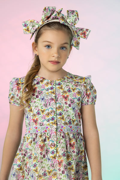White abstract flowers Liberty print cotton dress