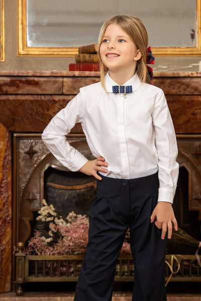 White cotton shirt with round collar