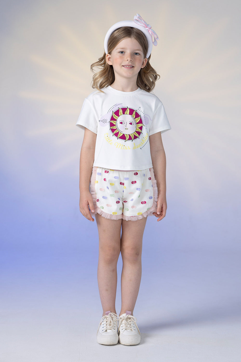 White dotted shorts with pink tulle