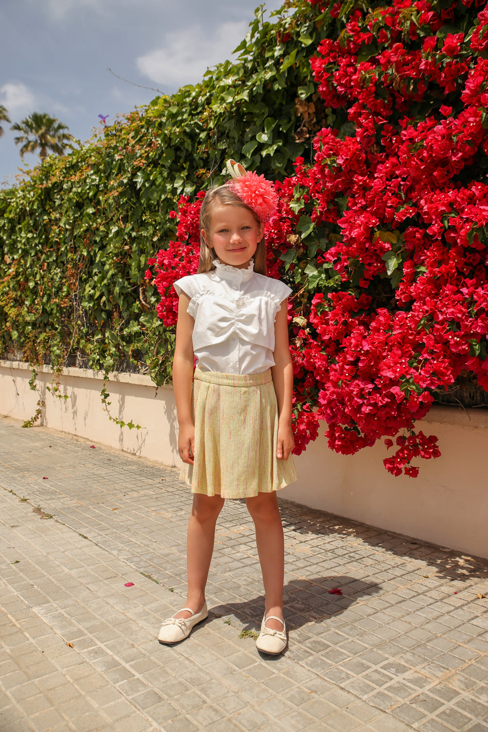Yellow light tweed cotton skort