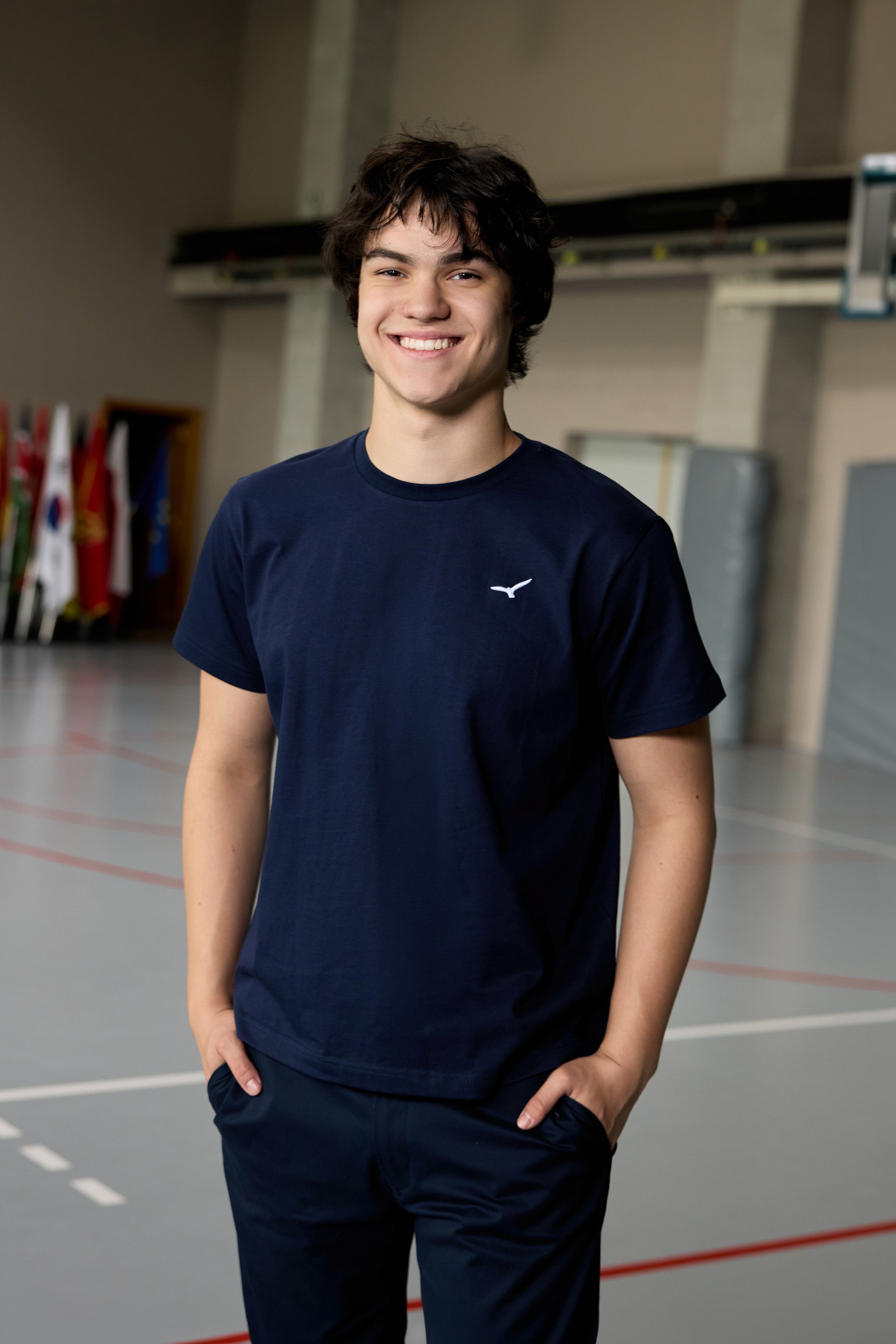 Navy t-shirt teen boys with AEA logo