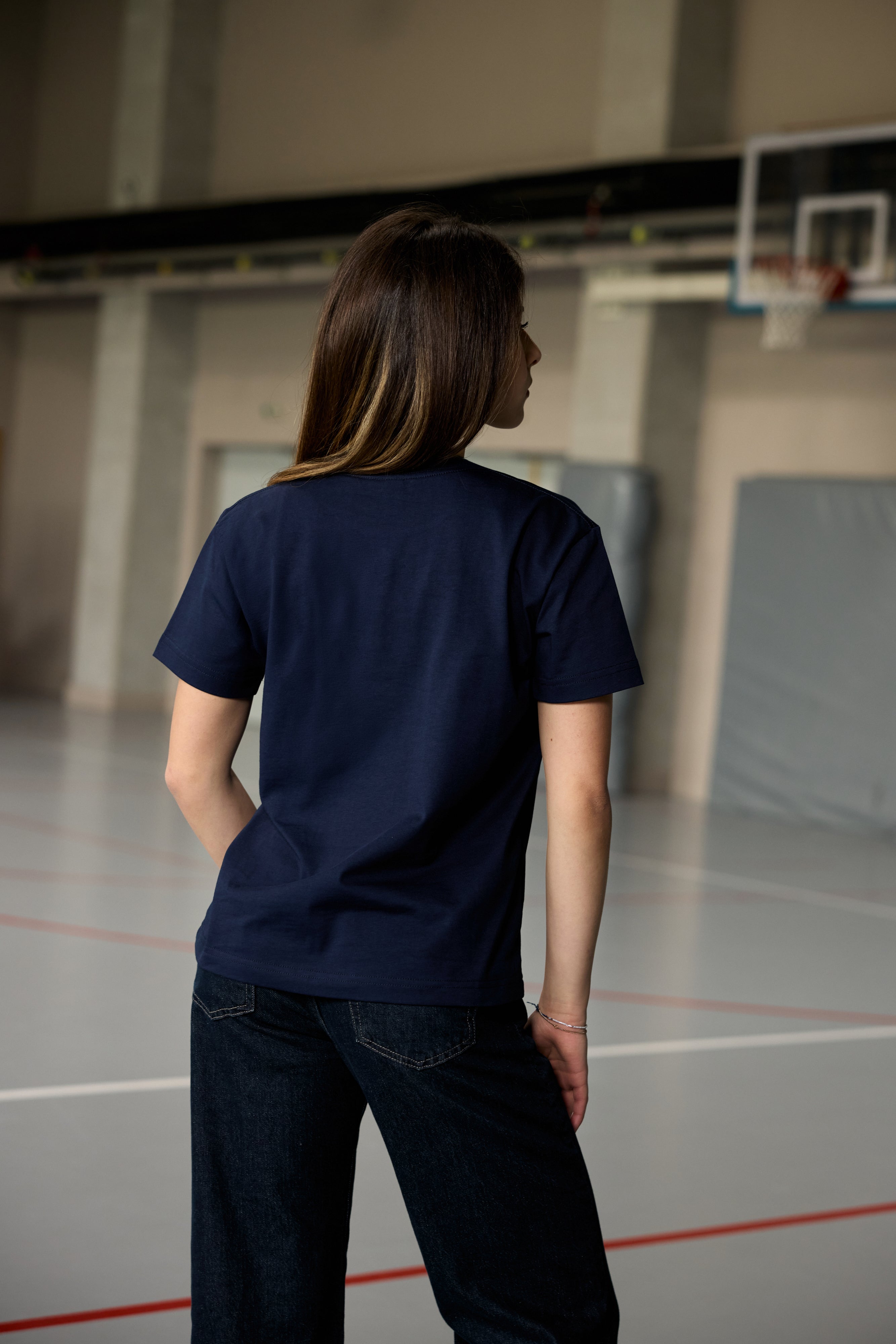 Navy t-shirt teen girls with AEA logo
