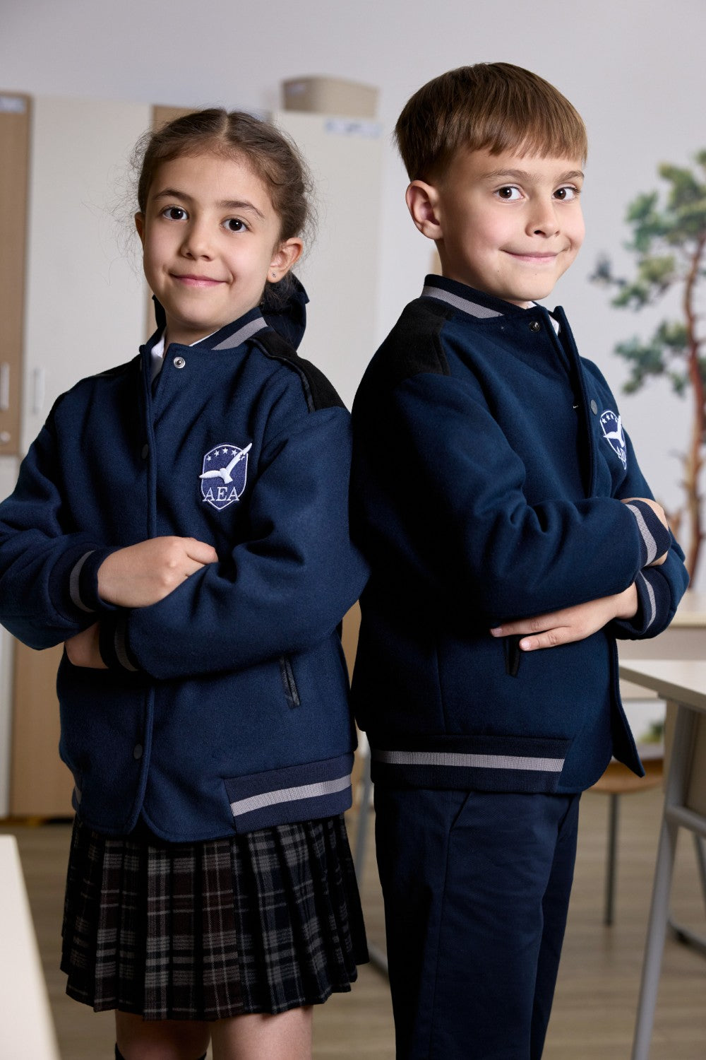 Navy bomber jacket for little girls with logo