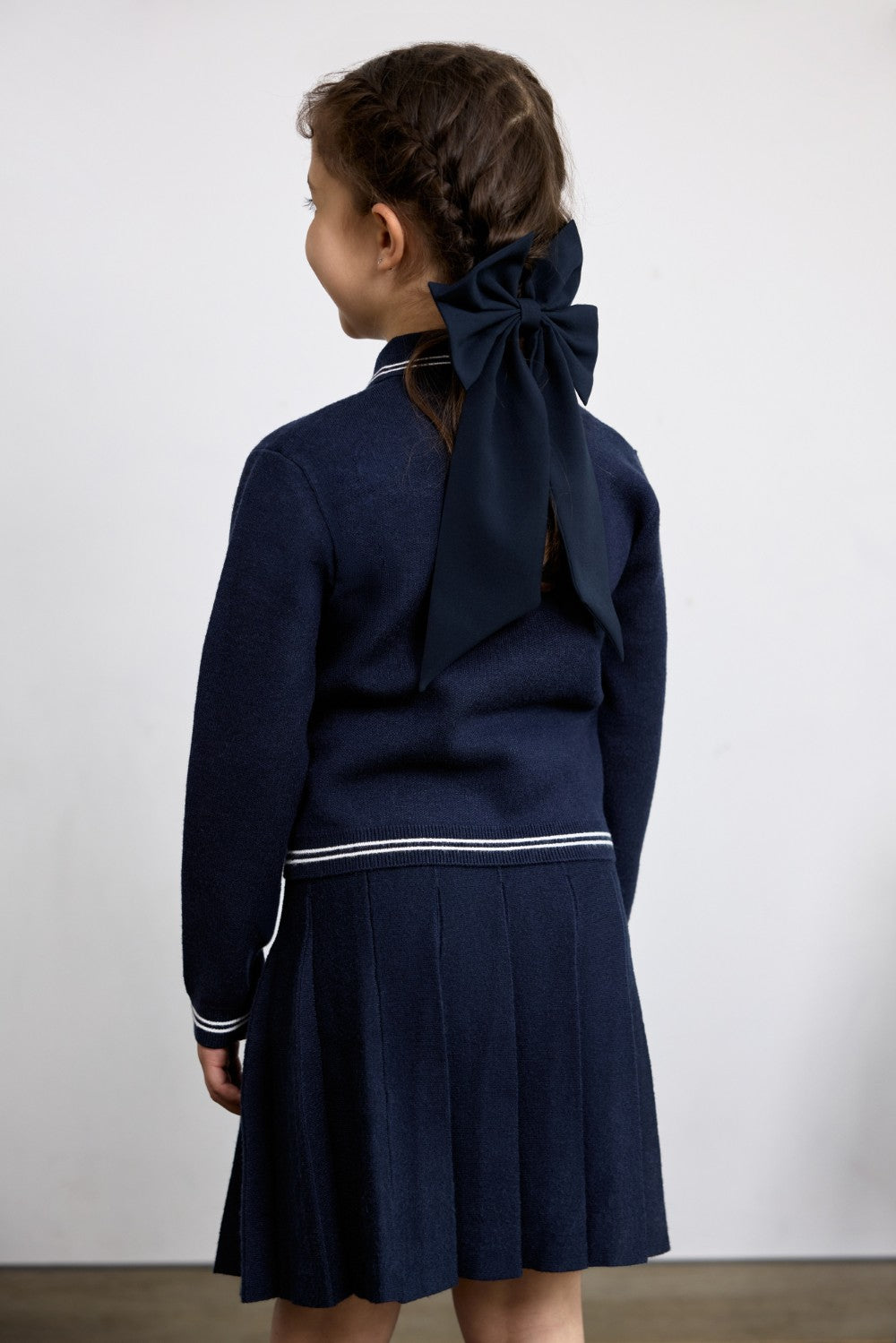 Navy knit skirt set for girls with long sleeves
