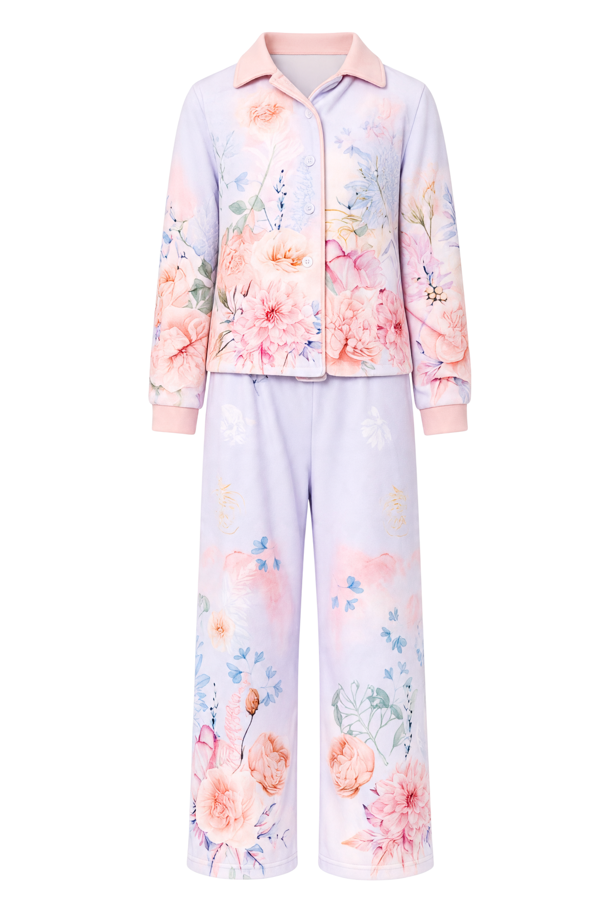 Light blue velvet floral suit - product view