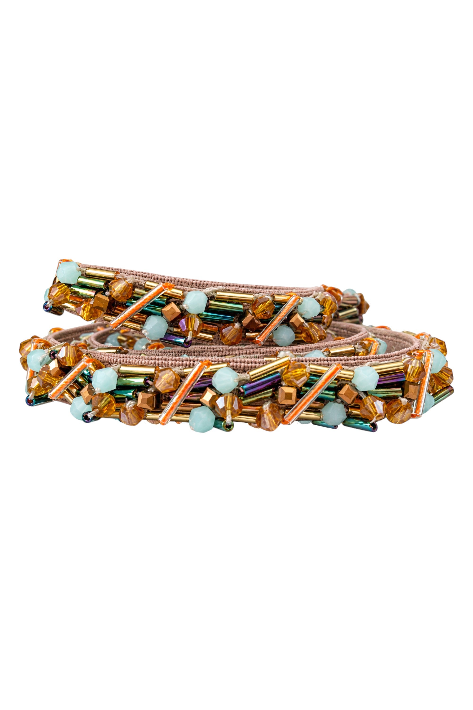Decorative belt with multicolored beads