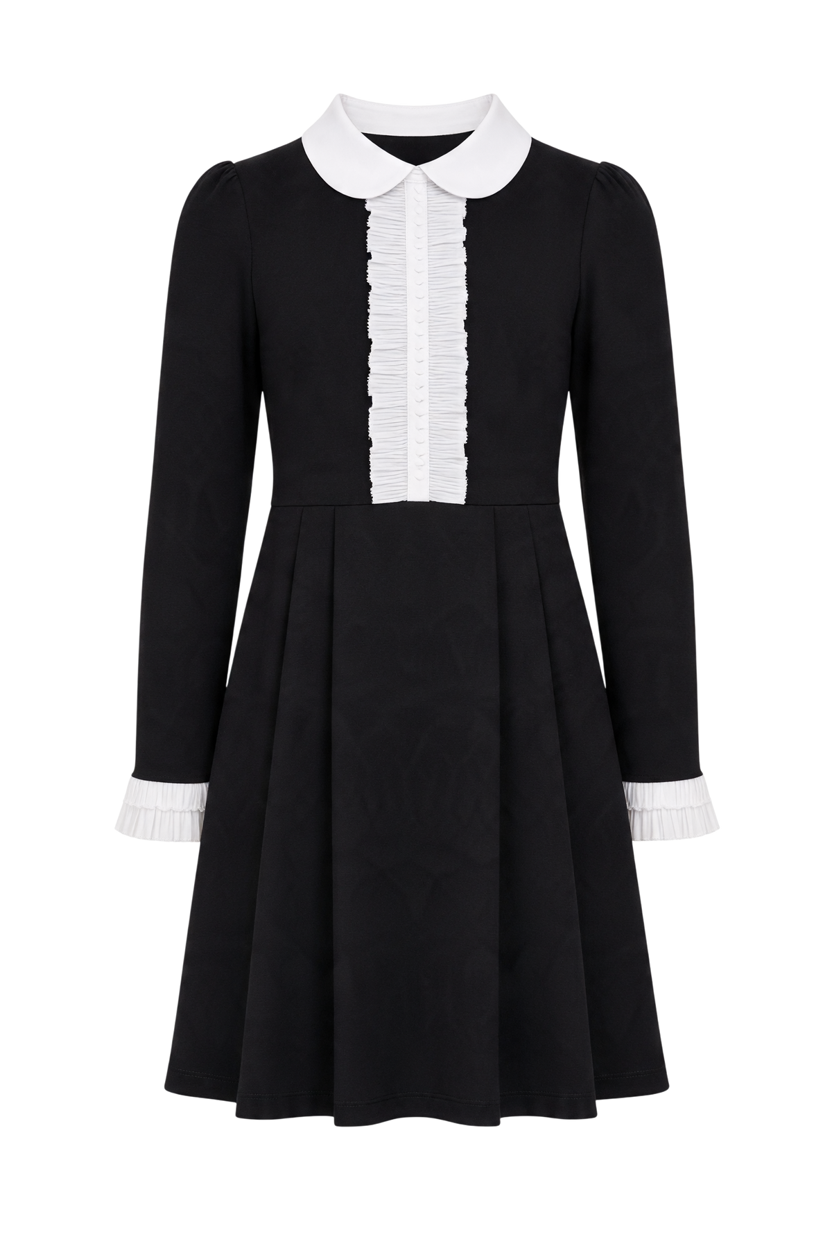 Black dress with white collar and pleated front detail - product view