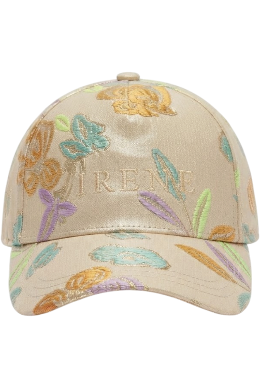 Gold floral jacquard baseball cap - product view