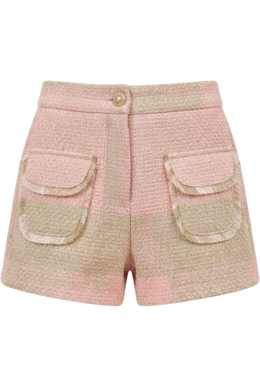 Pink and gold tweed shorts - product view