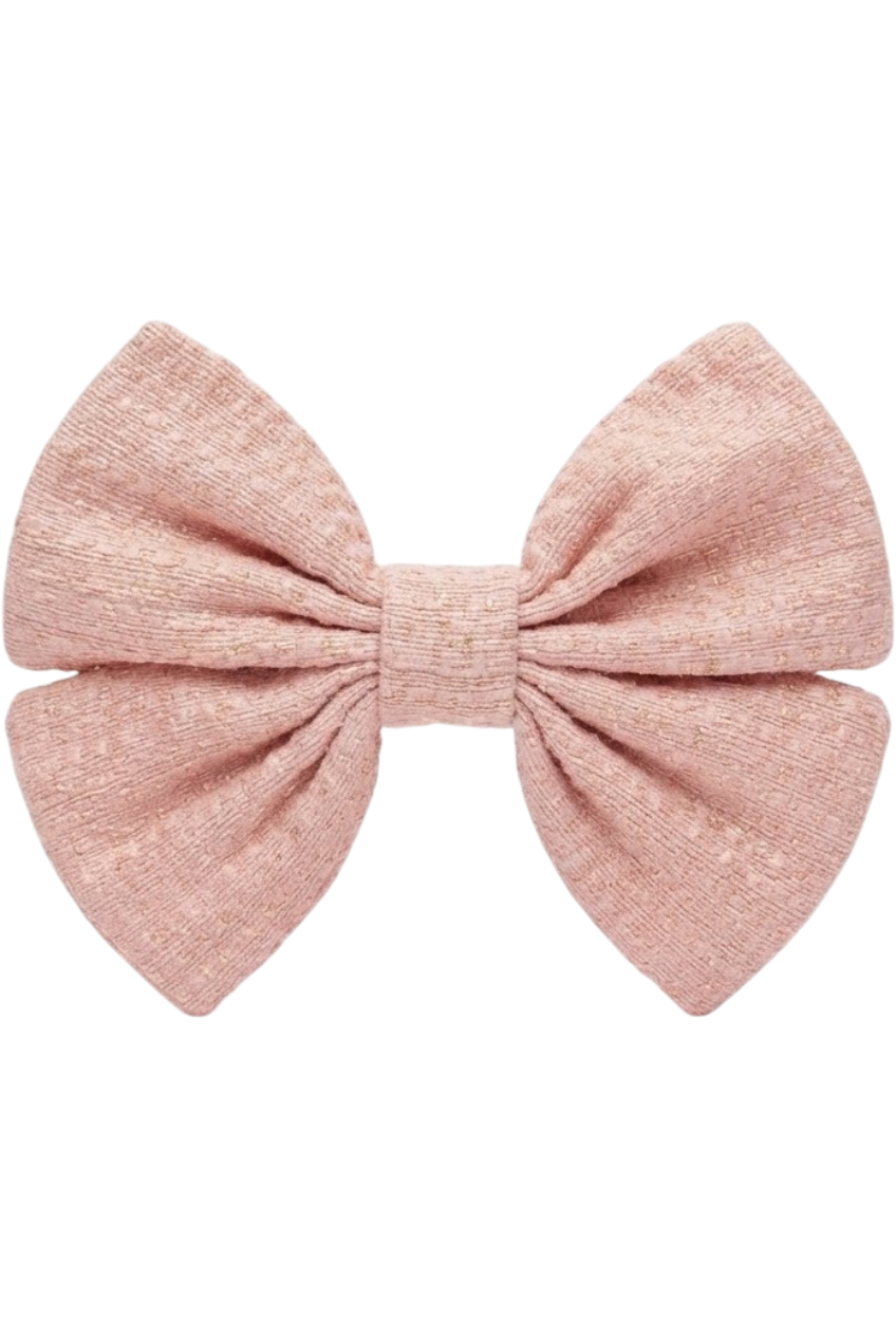 Pink and gold tweed hair bow - product view