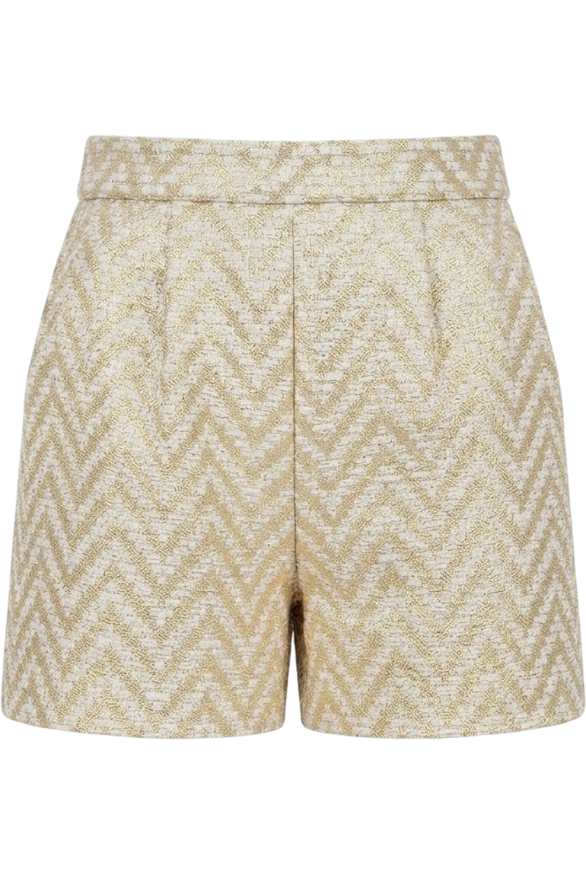 Off-white and gold tweed shorts with pockets - product view