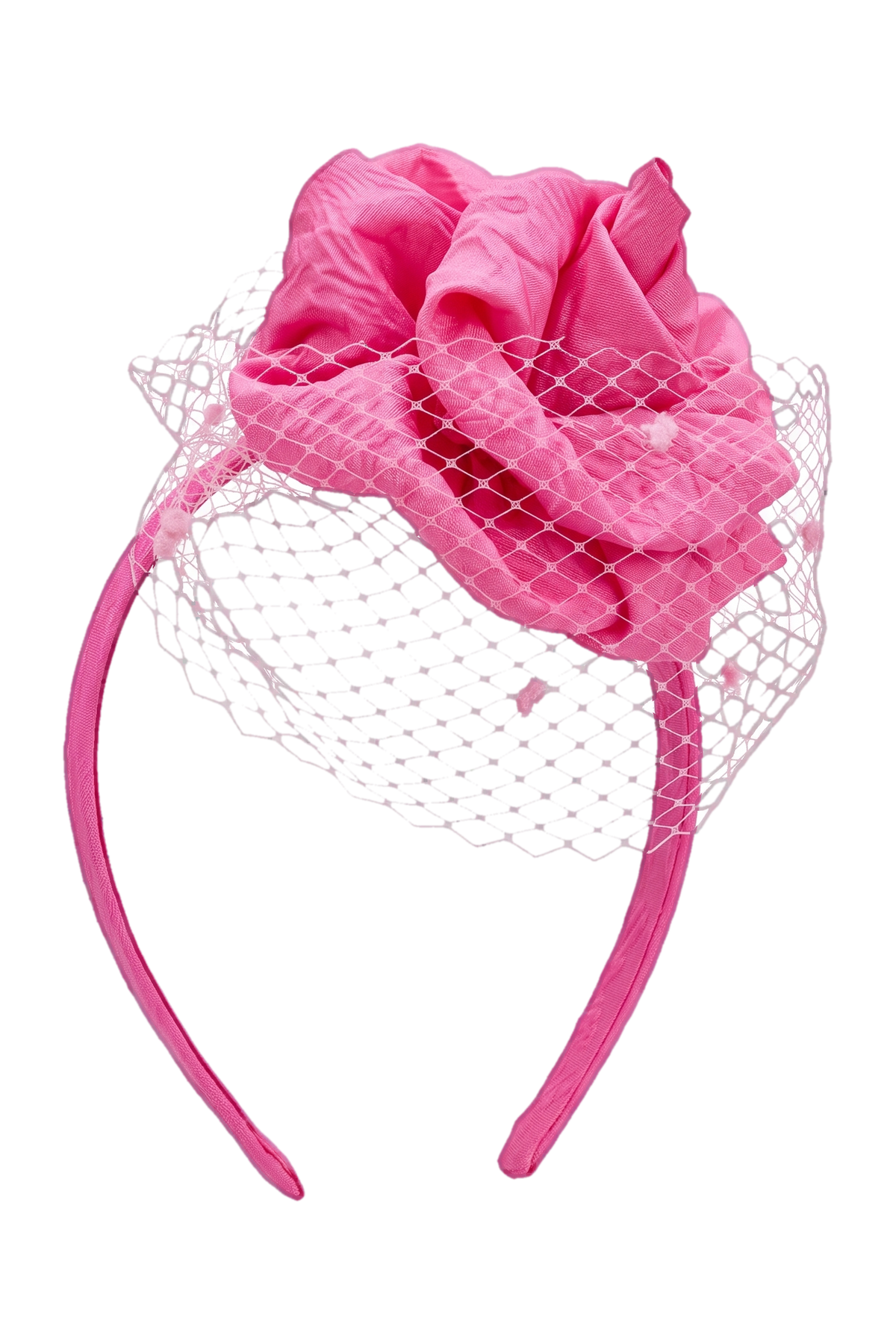 Bright pink jacquard headband with veil - product view