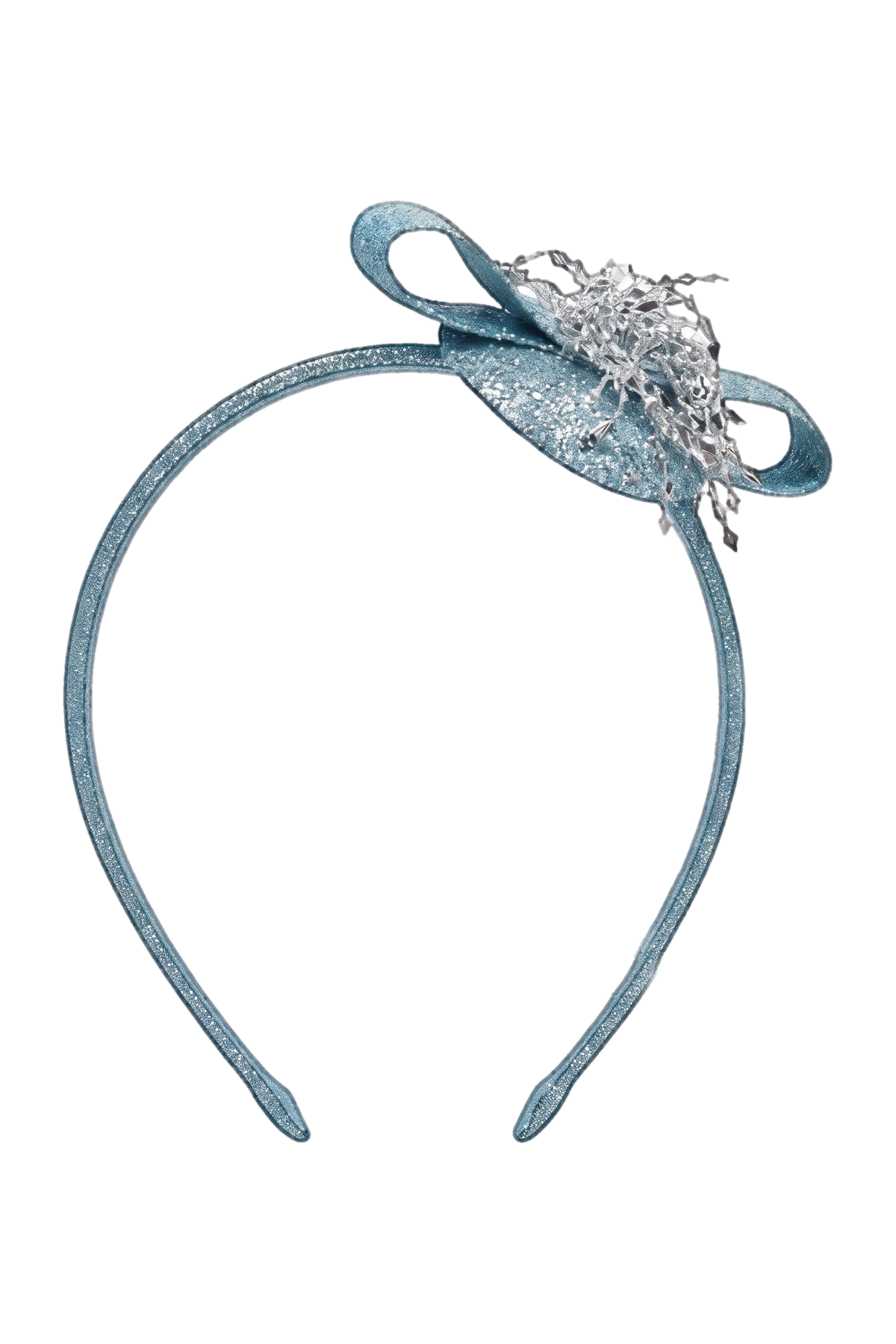 Blue shimmering headband with silver decoration - product view