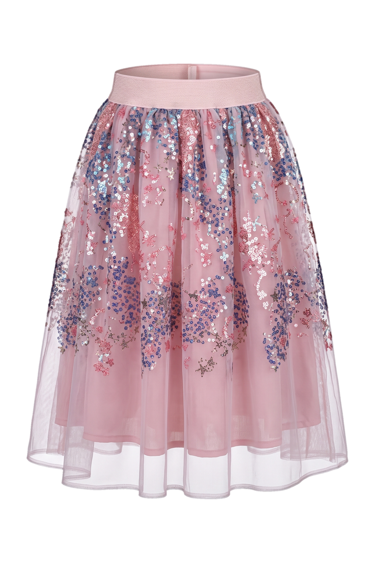 Pink and blue shimmering sequin lace skirt - product view