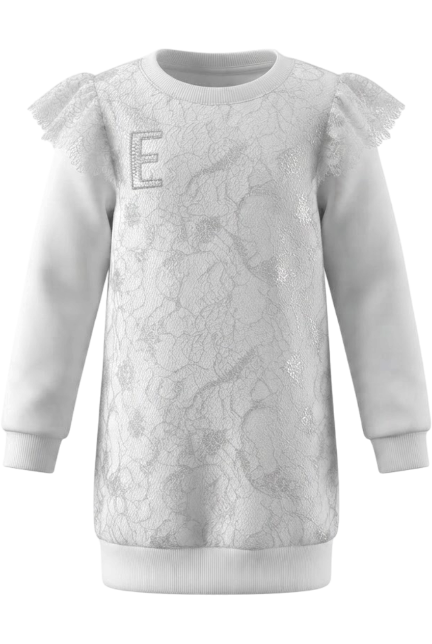 White and silver lace tunic dress - product view