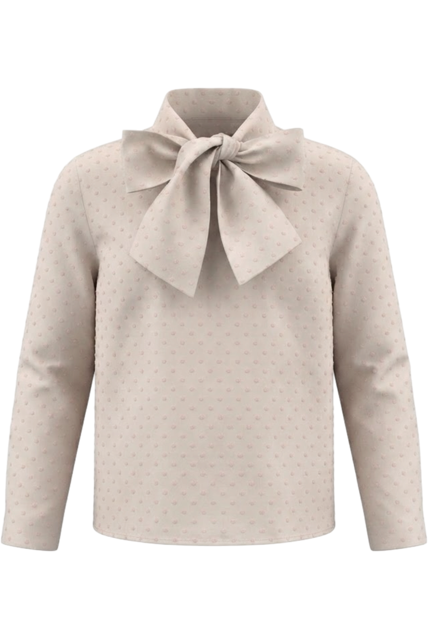 Ecru cotton shirt with a bow - product view