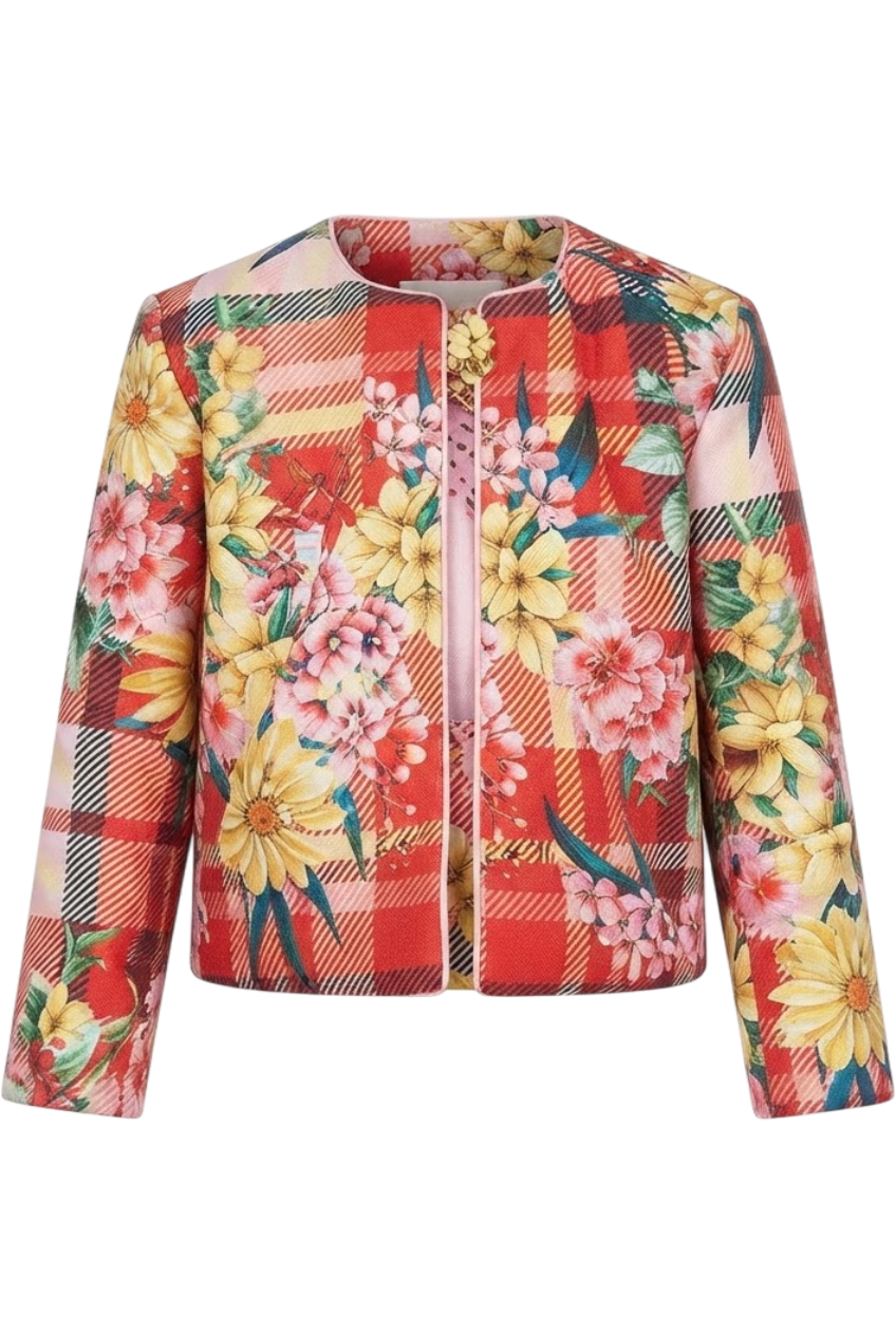 Printed flowers and checks blazer - product view