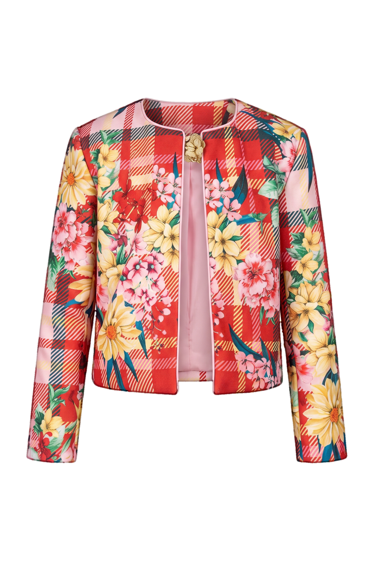 Printed flowers and checks blazer - product view