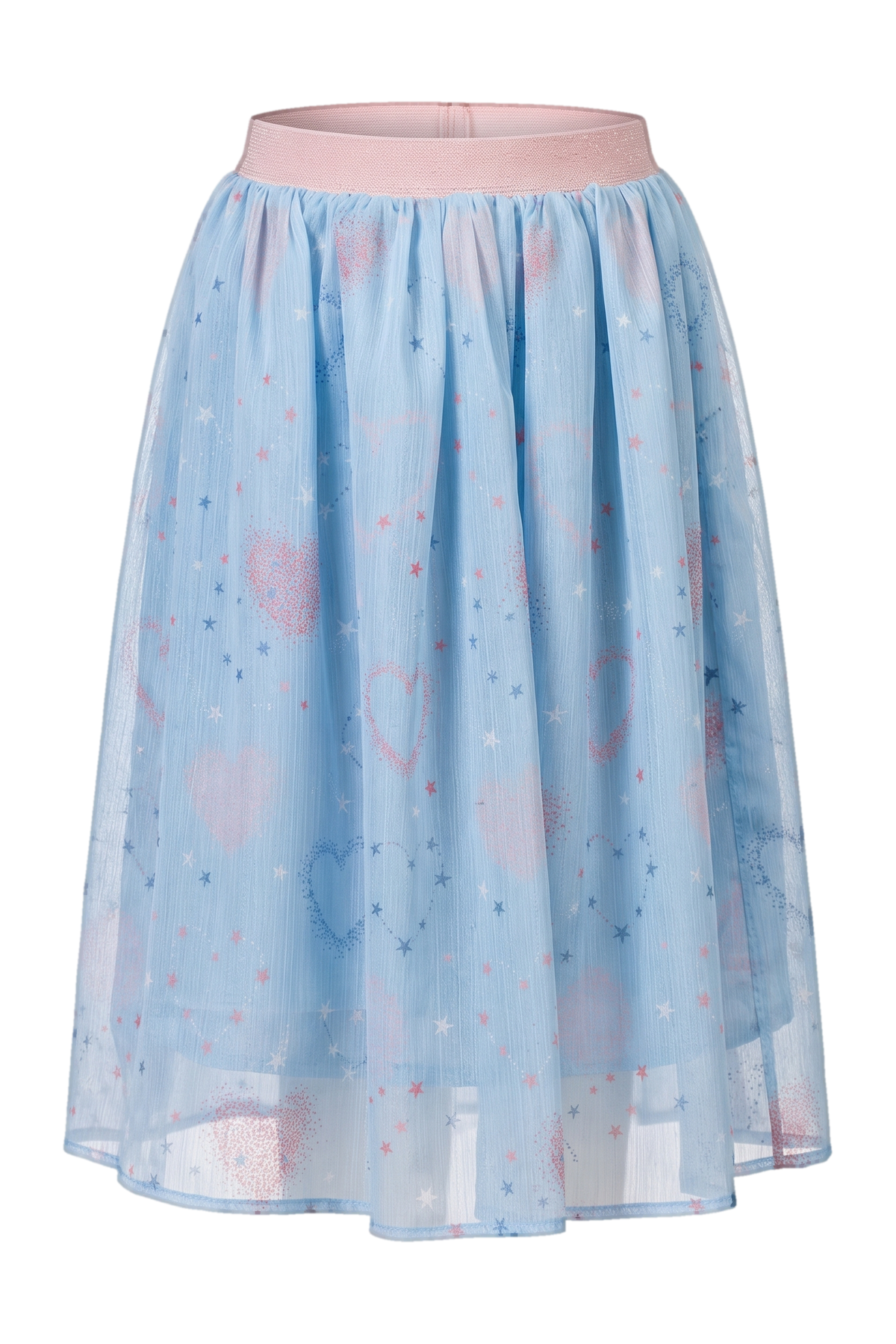 Chiffon space printed blue skirt with an elastic waistband - product view