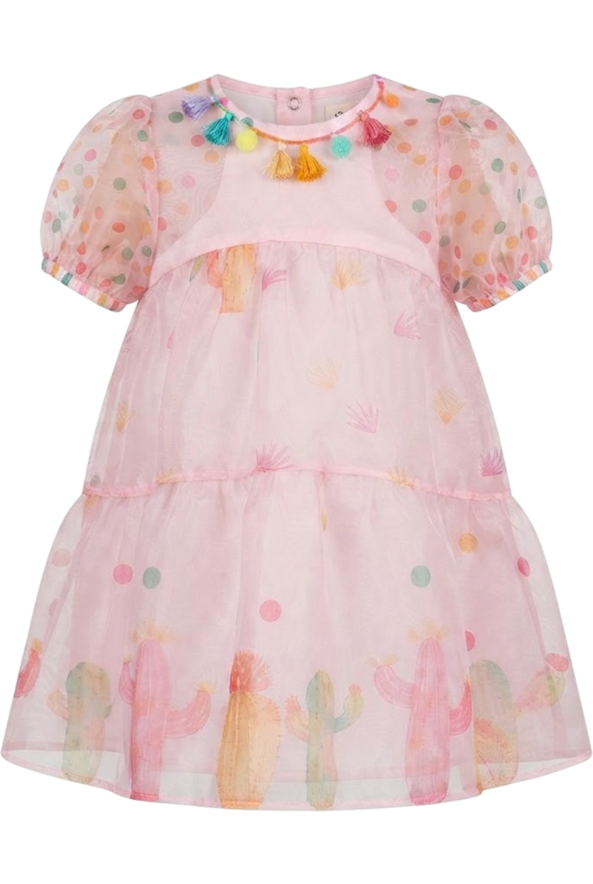 Light pink organza dress with pom poms - product view