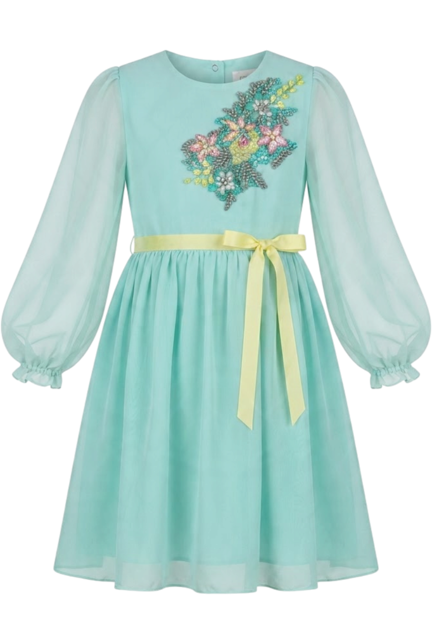Silk chiffon dress with hand-made embellishments - product view