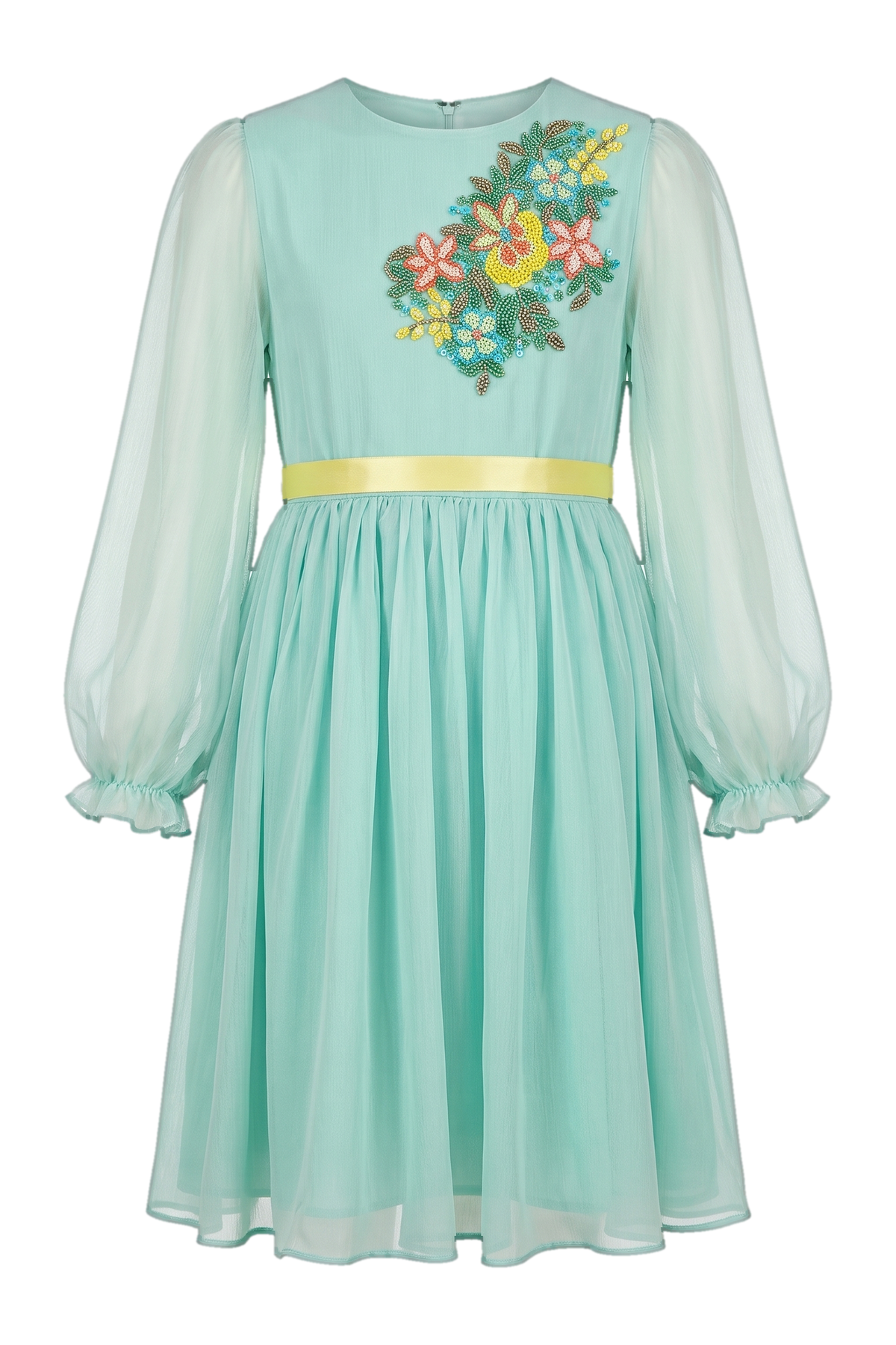 Silk chiffon dress with hand-made embellishments - product view