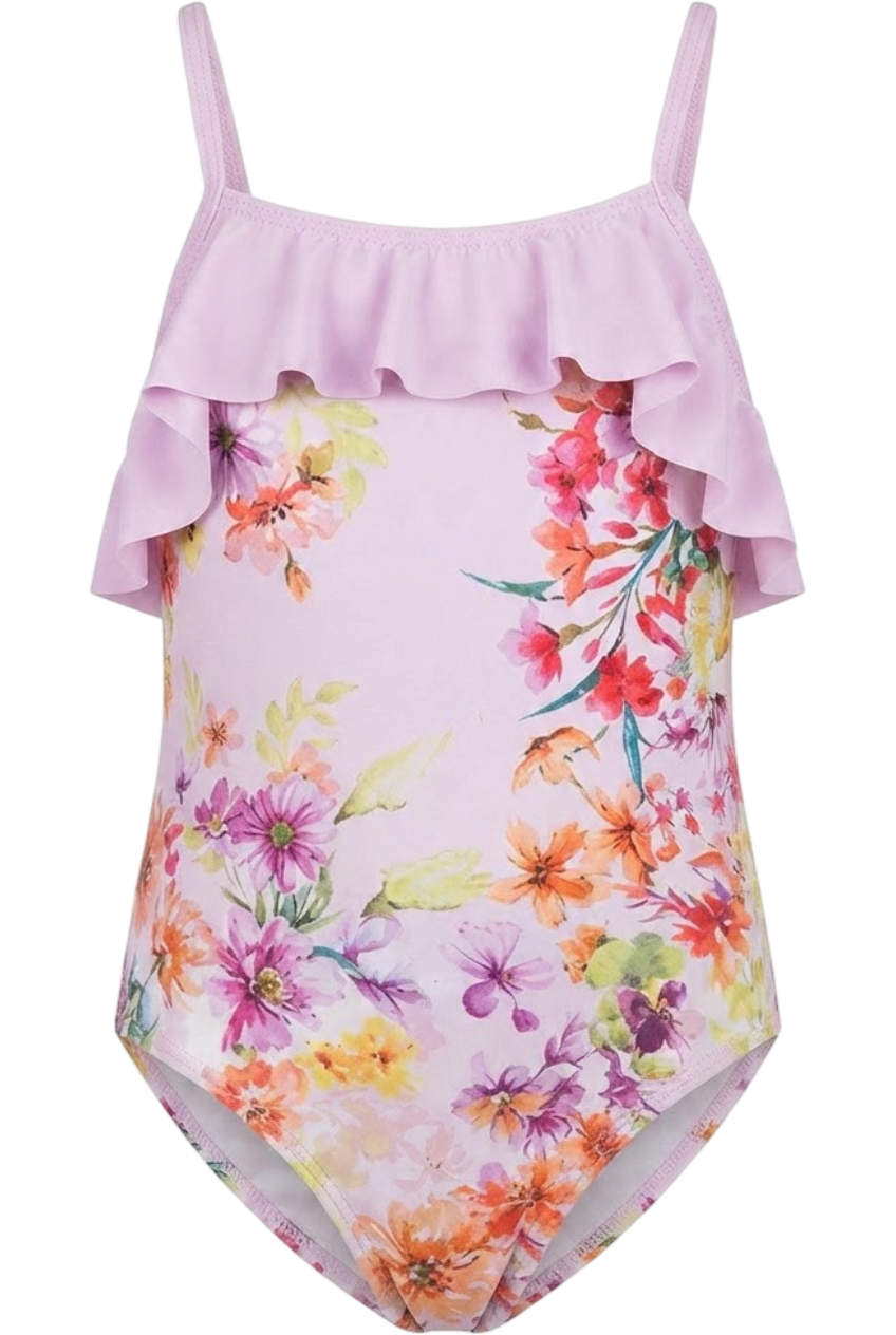 Floral one piece swimsuit with frill - product view