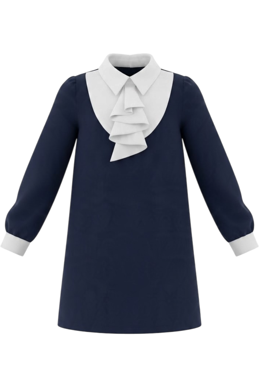 Black dress with white collar and removable front detail - product view